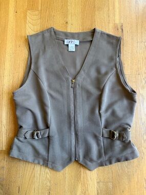 FY2 Brown Zip Front Sleeveless V-Neck Vest Tank with Cinch Waist | size 10